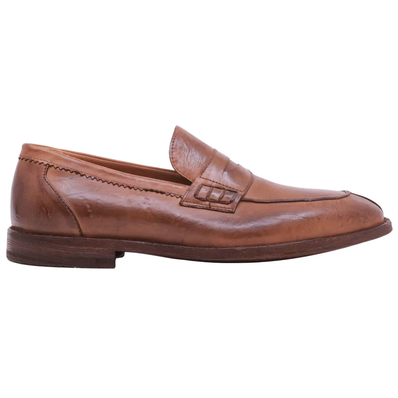 Ducanero 2718 mocassino uomo in pelle cuoio sfumata nero con fondo cuoio elegante Made in Italy