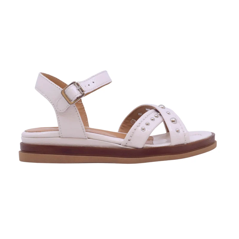 Mjus N14002 sandalo donna in pelle bianco panna con zeppa casual comfort