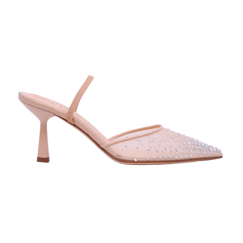 Chantal 2527 slingback donna elegante in raso beige e strass con tacco 8,5 cm da cerimonia