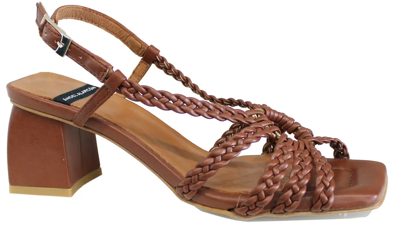 |SANDALO TACCO COMODO INTRECCIATO MARRONE|
