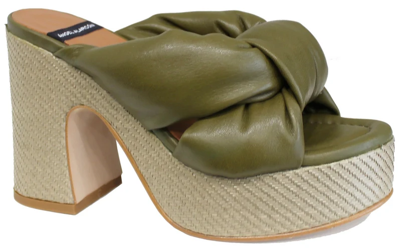 |SANDALO TACCO LARGO PLATEAU PELLE VERDE|
