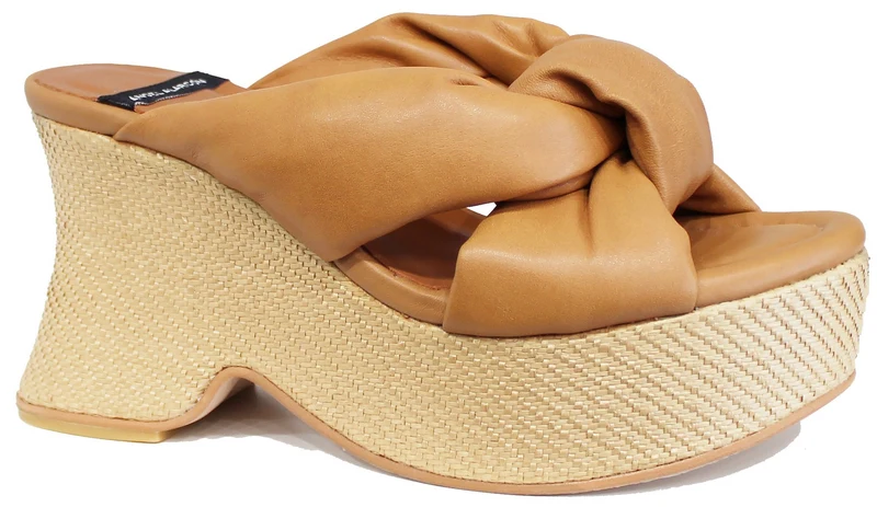 |SANDALO TACCO LARGO PLATEAU PELLE CUOIO|