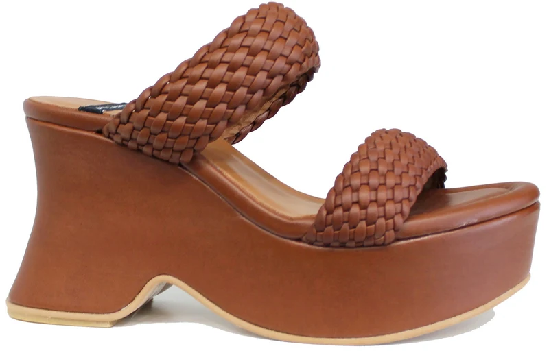 |SANDALO TACCO LARGO PLATEAU PELLE LEGNO|