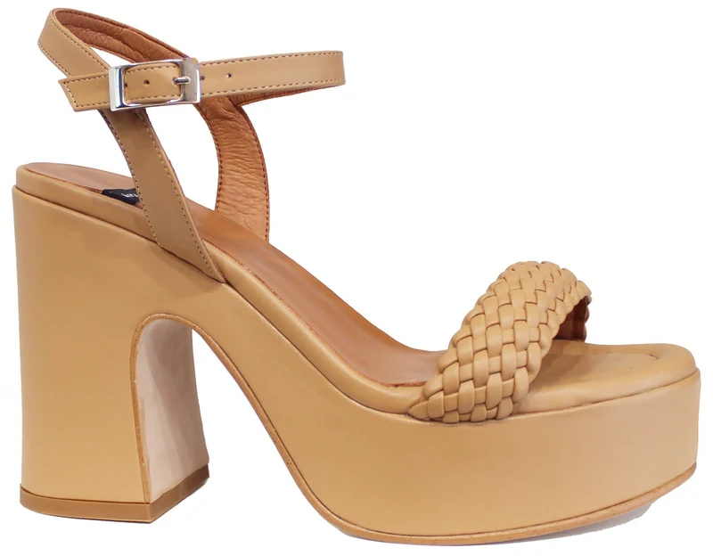 |SANDALO TACCO LARGO PLATEAU PELLE GRANO|