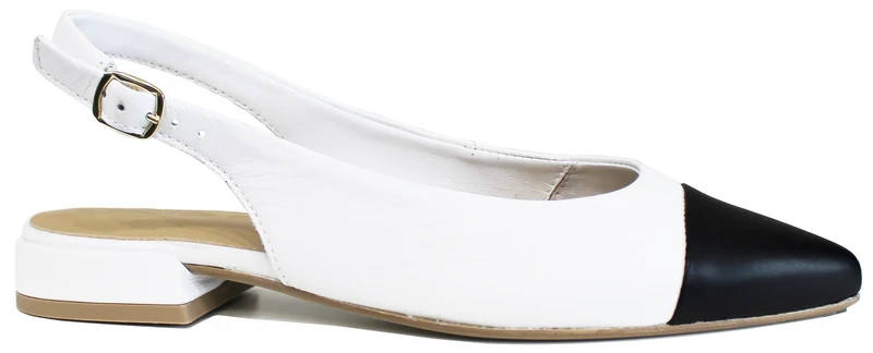 |SLINGBACK BASSA A PUNTA PELLE BIANCA/NERA|