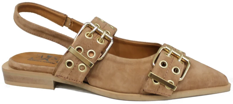 |SLINGBACK BASSA A PUNTA BORCHIATA CAMOSCIO CUOIO|