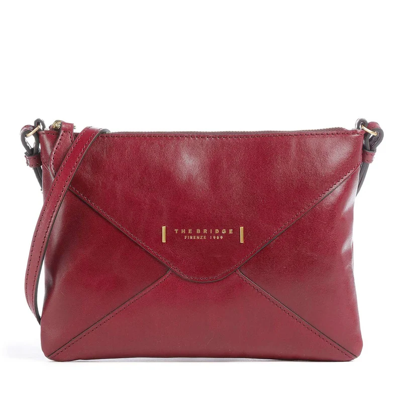 Borsa Donna Piatta a Tracolla THE BRIDGE linea Frida in Pelle Rosso Barolo