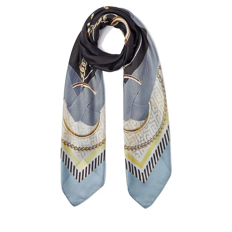 Foulard Donna 120 x 120 cm LIU JO in Tessuto Riciclato Azzurro Stampa Nastri