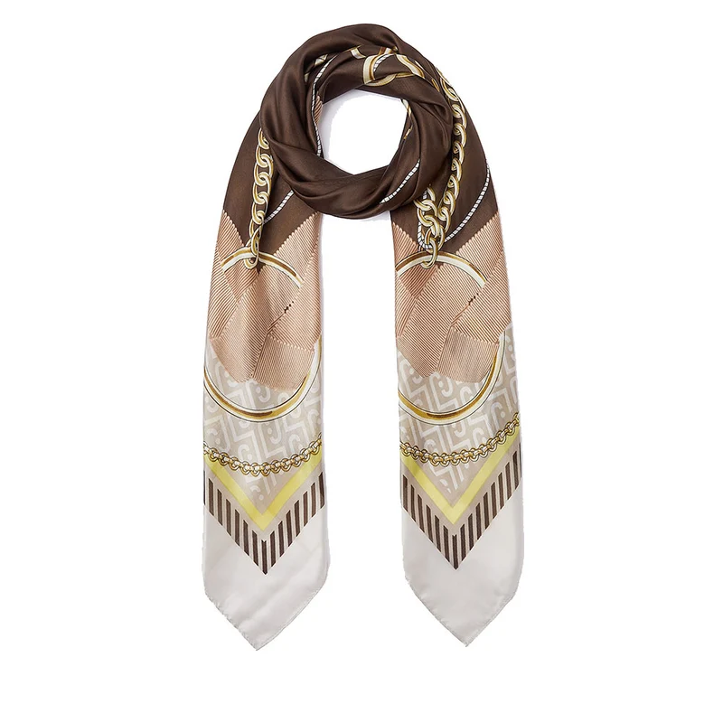 Foulard Donna 120 x 120 cm LIU JO in Tessuto Riciclato Beige Stampa Nastri