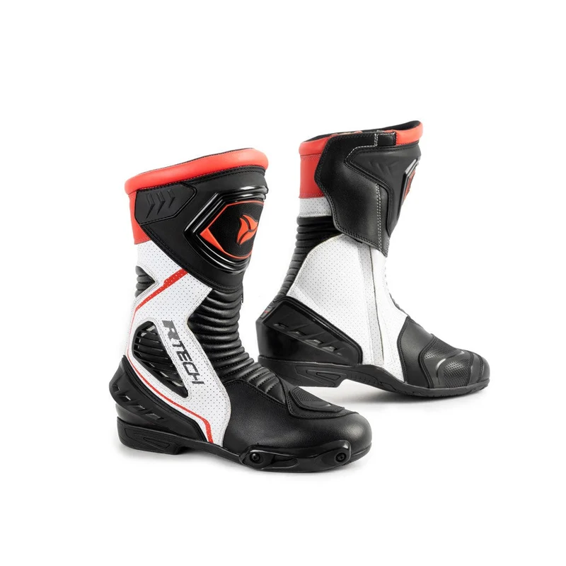 R-TECH PERFORMER PELLE STIVALI DI MOTO UOMO NERO ROSSO FLUO