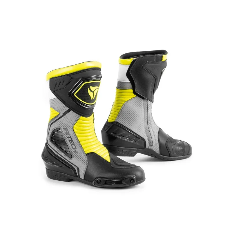 R-TECH PERFORMER STIVALI DI MOTO PELLE UOMO NERO GIALLO FLUO