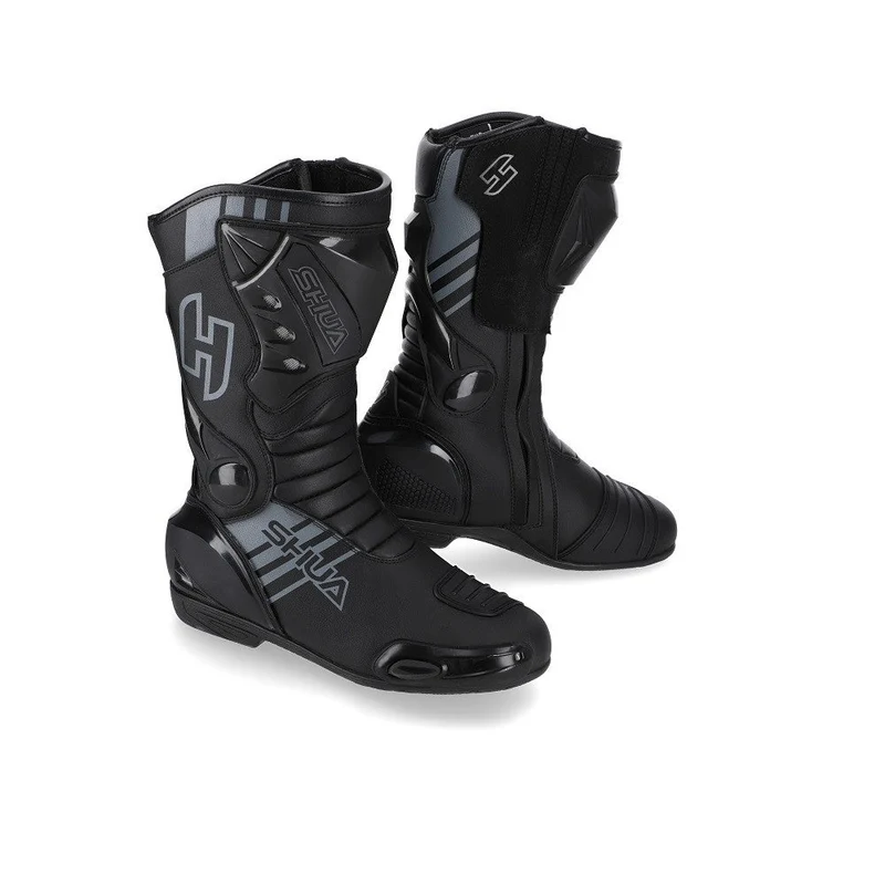 SHUA SUPER TECH PELLE STIVALI DI MOTO UOMO NERO GRIGIO