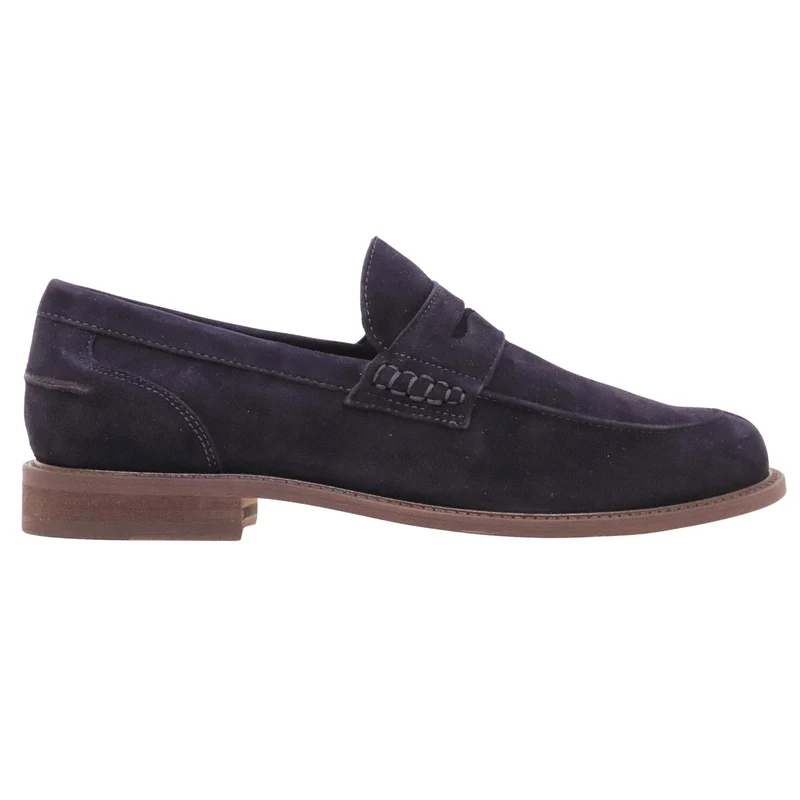 Antica Cuoieria 23115 Amalfi mocassino uomo in camoscio blu navy con suola in cuoio