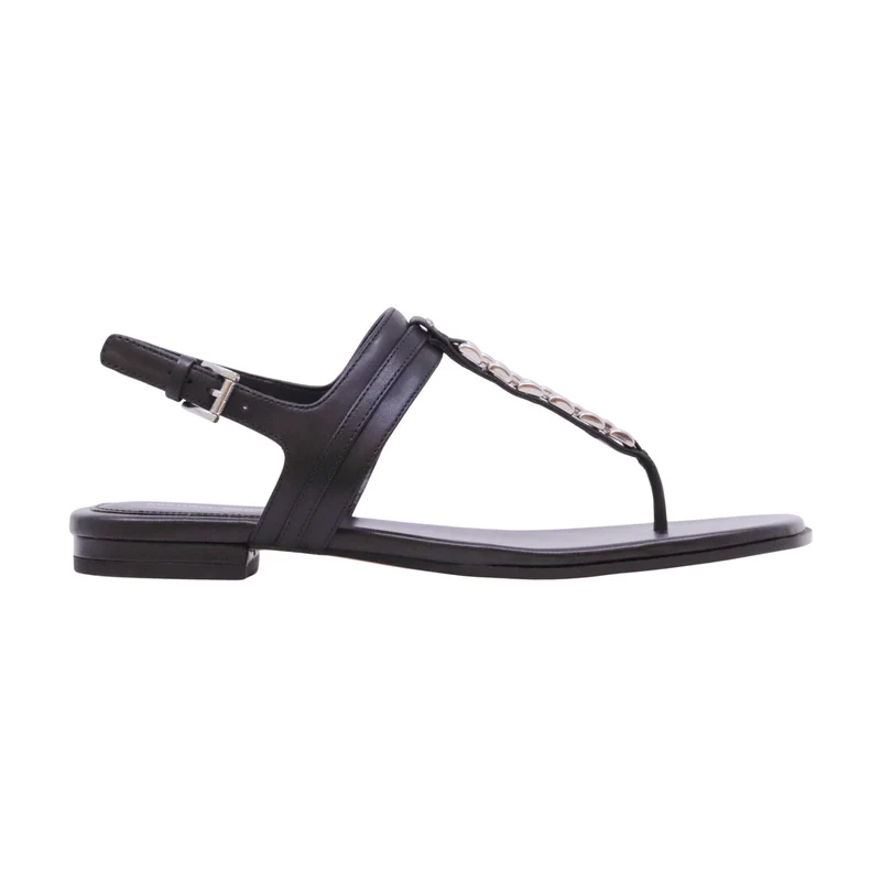 Michael Kors Marcia Thong sandalo infradito donna in pelle nero con catena argento