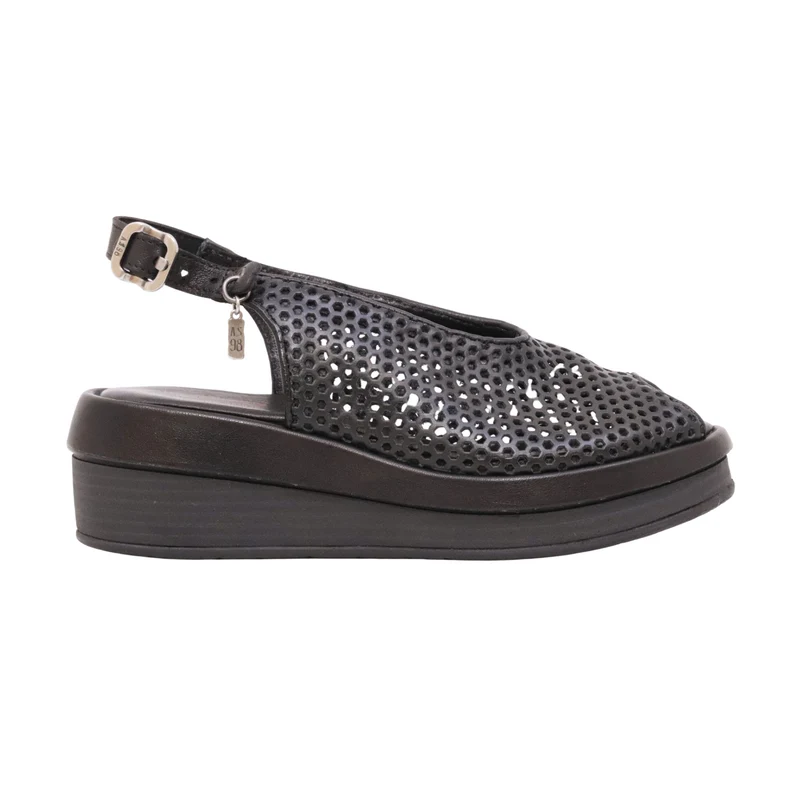 A.S.98 Sama C02011 sandalo donna in pelle nera traforata con zeppa