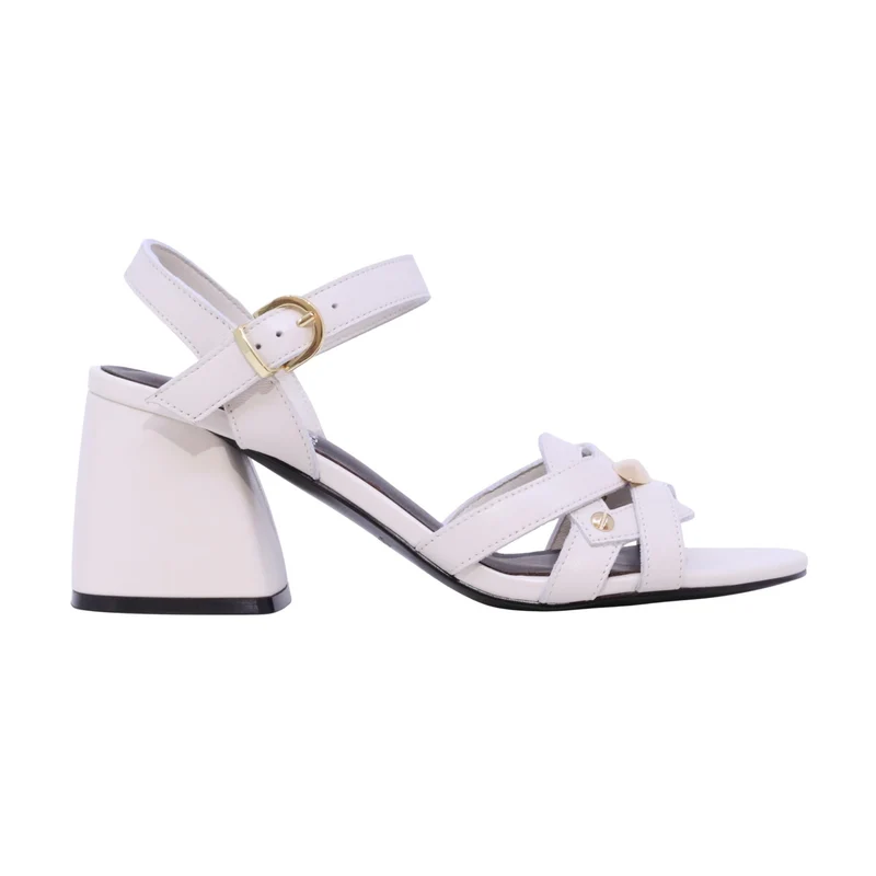 Jeannot AJ623B sandalo con tacco donna in pelle nappa off white con cinturino