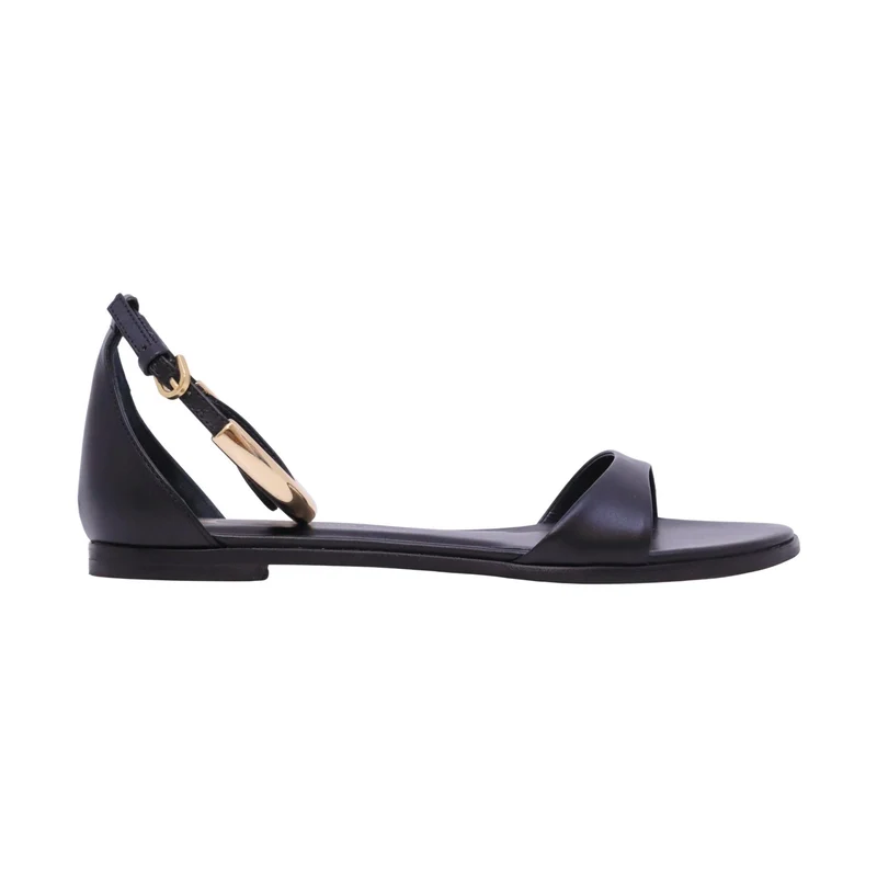 Carrano 699039 sandalo basso donna in pelle nera con accessorio oro