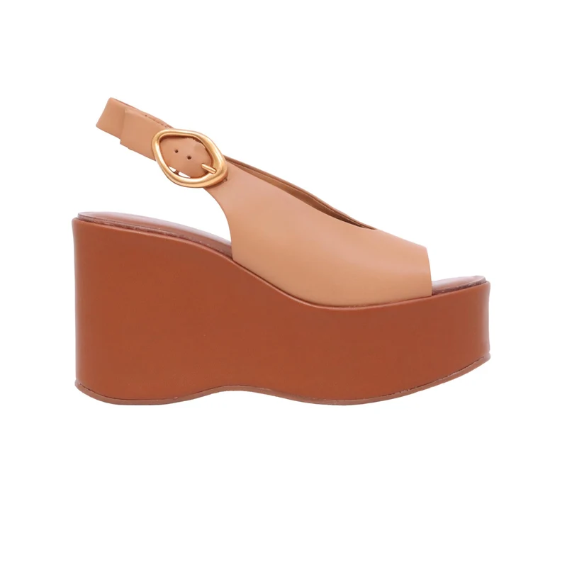 Carrano 949003 Vegetal sandalo zeppa donna in pelle Cookie con cinturino e plateau