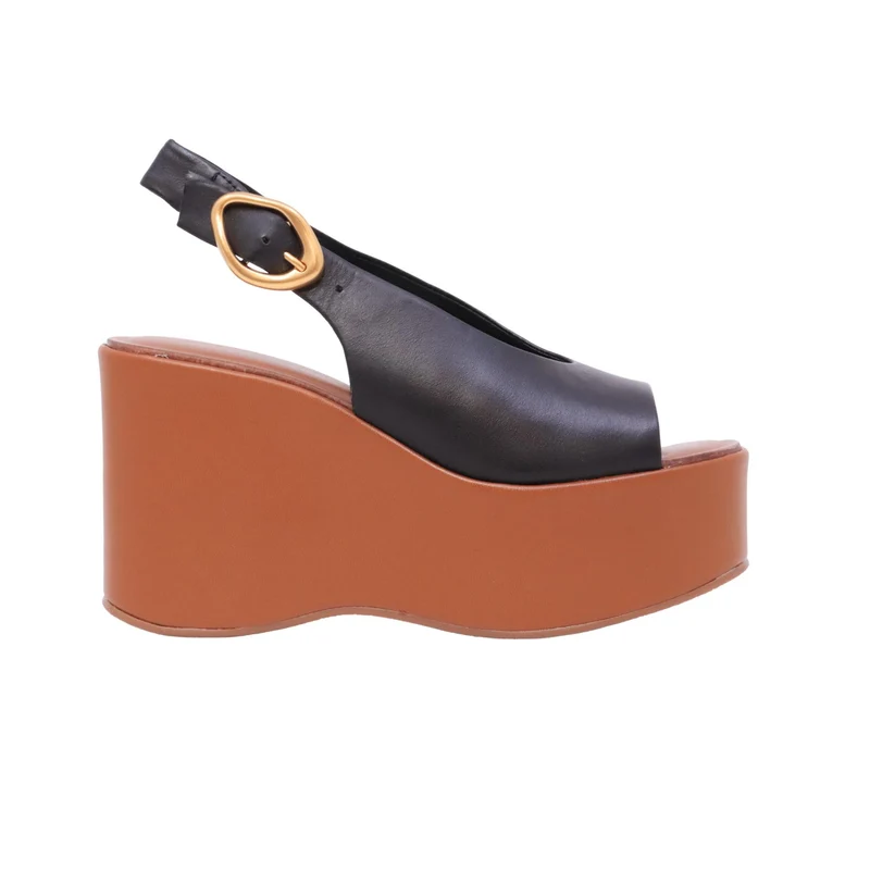Carrano 949003 Vegetal sandalo zeppa donna in pelle nera con cinturino e plateau