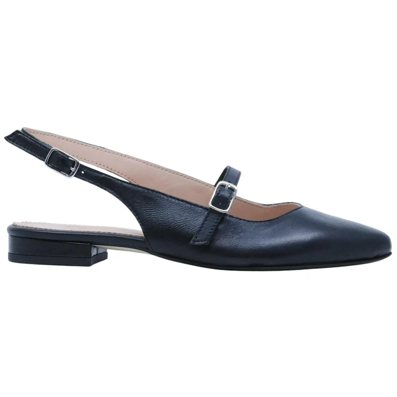 Jaffè 601 T slingback donna in pelle nera con cinturino e suola in cuoio