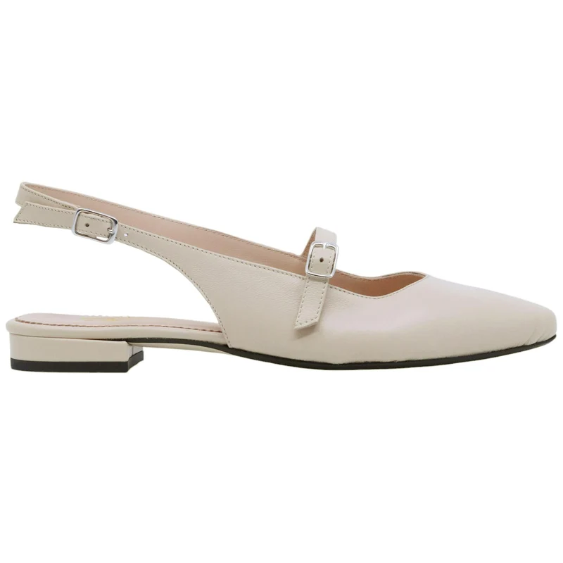 Jaffè 601 T slingback donna in pelle nappa avorio con cinturino e suola in cuoio