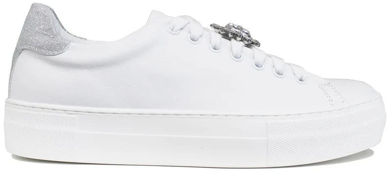 |SNEAKER DONNA GIRASOLE PELLE BIANCA/ARGENTO|