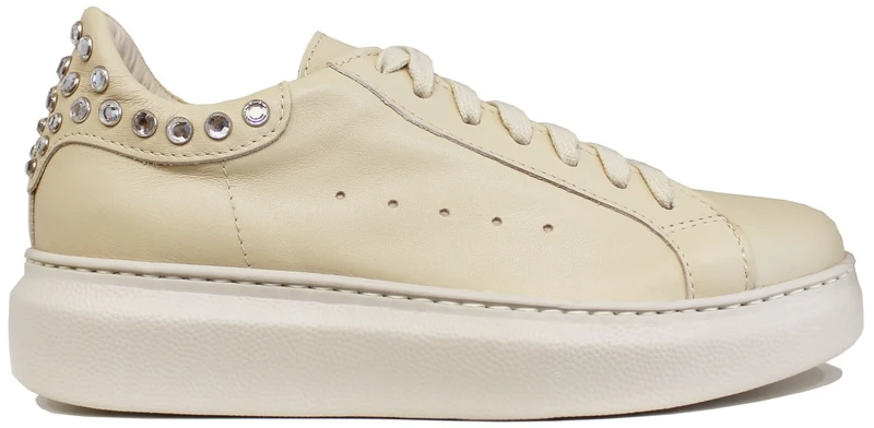 |SNEAKER DONNA STRASS PELLE GREIGE|