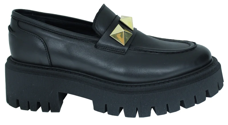 |ACS MOCASSINO DONNA CROWN PIRAMIDI PELLE NERA|
