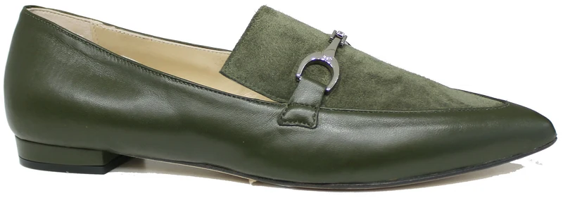|MOCASSINO DONNA A PUNTA CAMOSCIO PELLE VERDE|