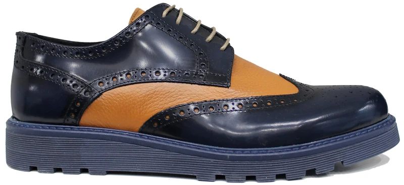 |DERBY UOMO BICOLORE ABRASIVATA BLU/CUOIO|