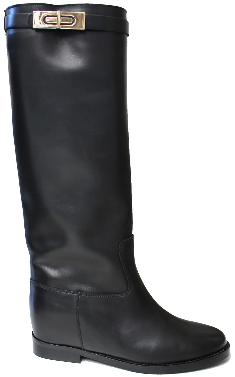 |STIVALE LUCCHETTO ZEPPA INTERNA PELLE NERA|