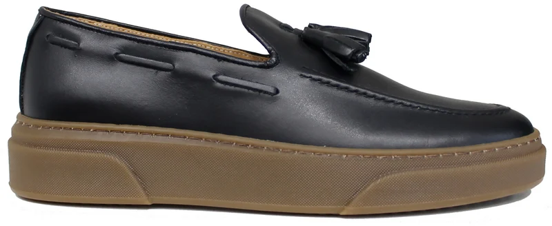 |MOCASSINO SPORTIVO PELLE NERA SUOLA NOCCIOLA|
