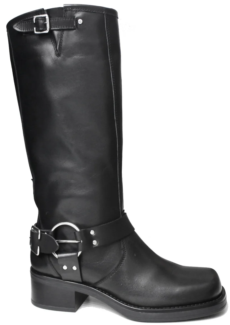 |STIVALE FIBBIA PELLE NERA|