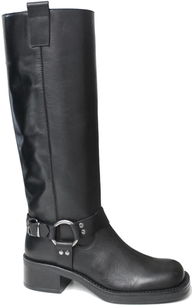 |STIVALE FIBBIA TONDA PELLE NERA|