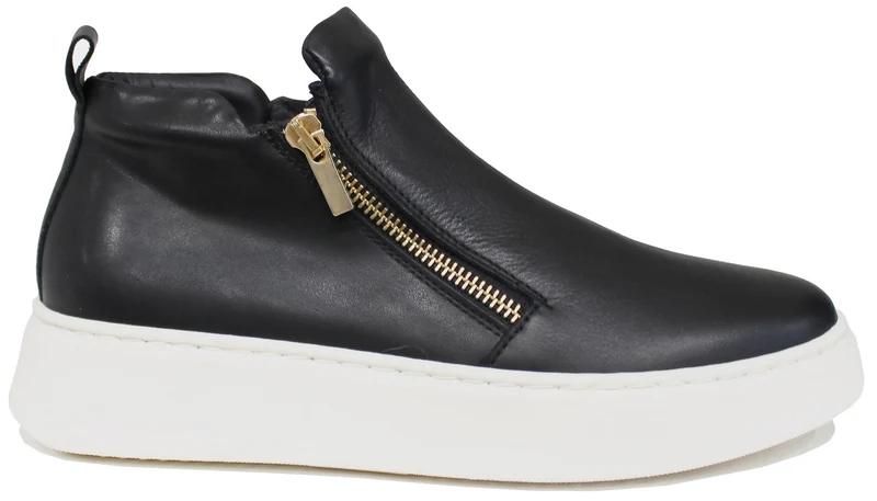 |SNEAKER DONNA CROWN DOPPIA CERNIERA PELLE NERA|
