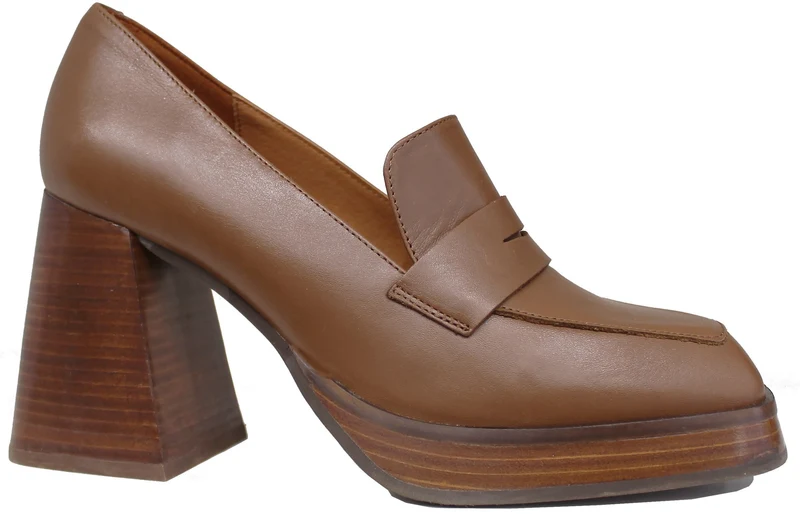 |MOCASSINO CON TACCO PUNTA QUADRATA PELLE TAUPE|