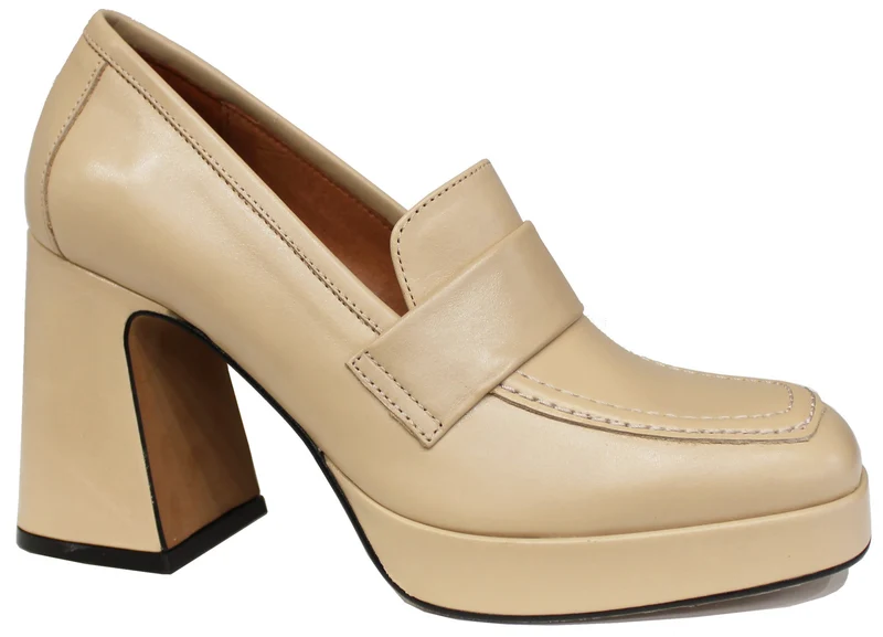 |MOCASSINO CON TACCO PUNTA QUADRATA PELLE BEIGE|