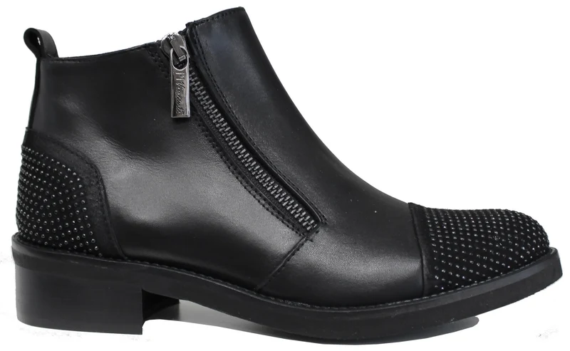 |STIVALETTO DONNA ZIP STRASS PELLE NERA|
