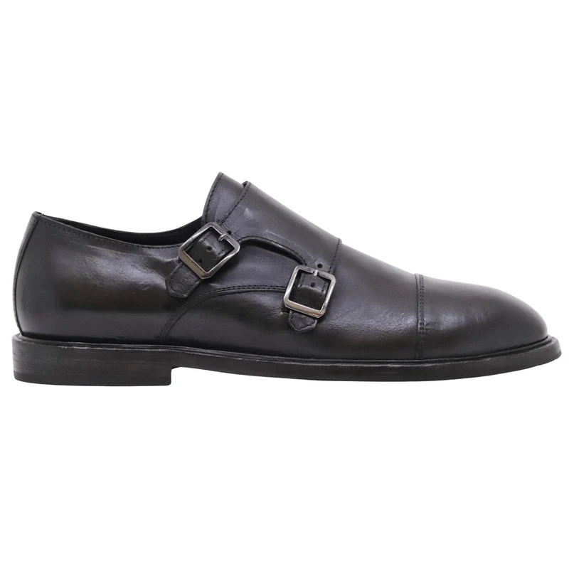 Ducanero 2980 scarpa doppia fibbia uomo in pelle nera