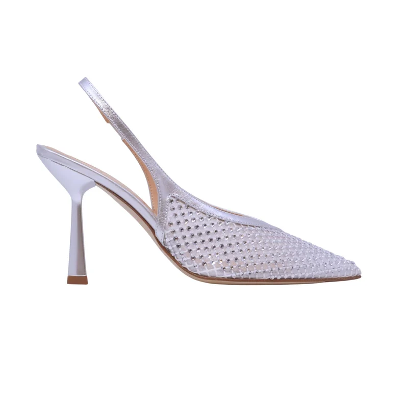 Chantal 1962 3037 slingback donna in pelle argento con strass argento