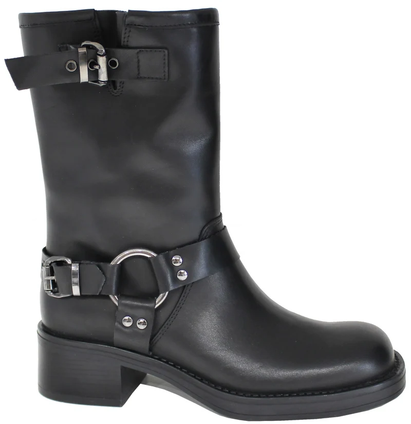 |STIVALETTO BIKER DONNA PELLE NERA|