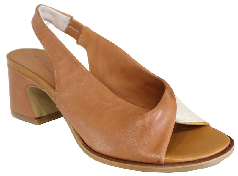 |SANDALO NODO TACCO BASSO PELLE CUOIO/SABBIA|