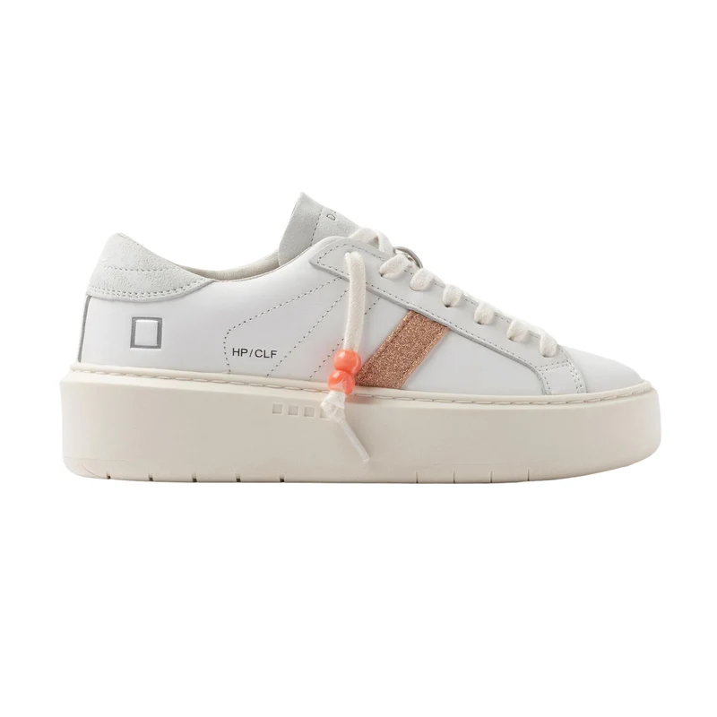 D.A.T.E. Hill Low Platform Calf HP-CA-CC sneaker donna in pelle bianca con dettaglio rame