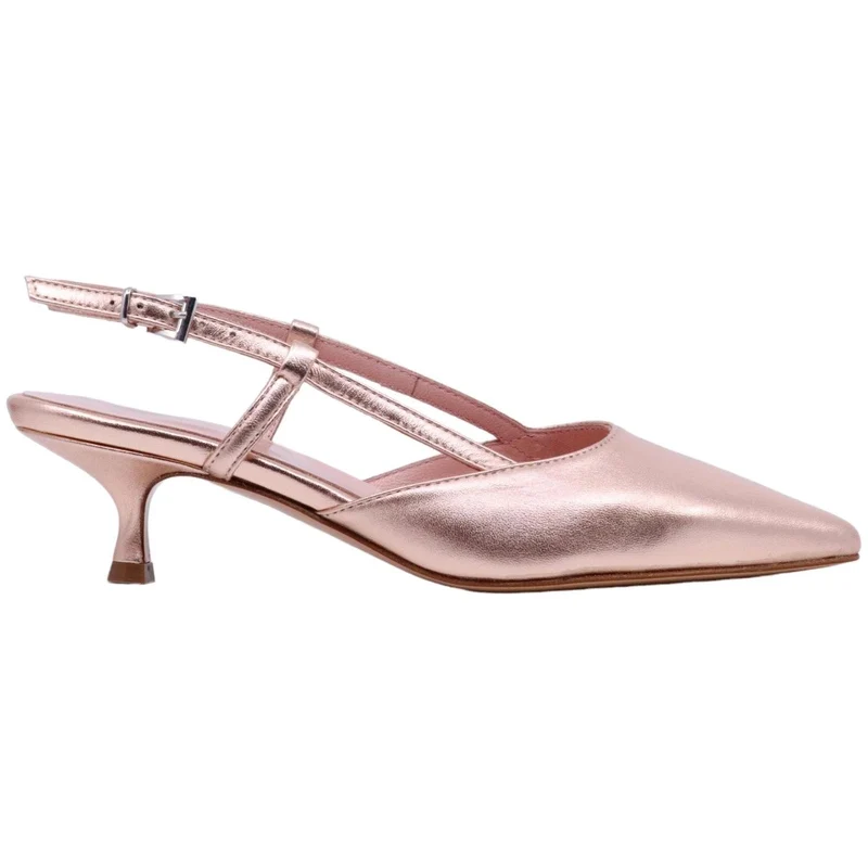 Anna F 1410 slingback donna in pelle laminata cipria elegante da cerimonia con tacco medio