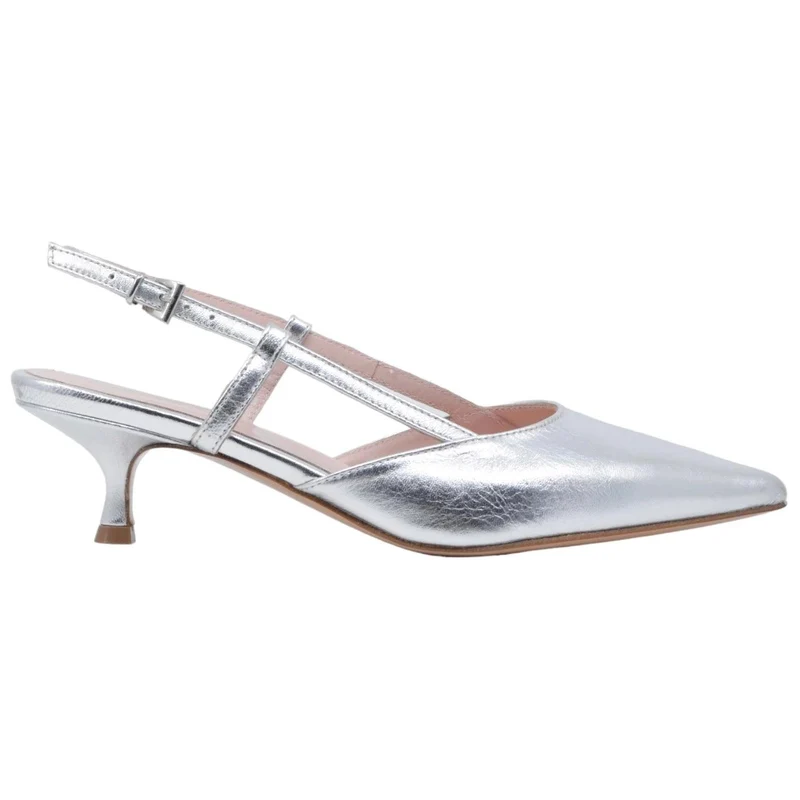 Slingback donna Anna F 1410 in pelle lamianta di colore argento
