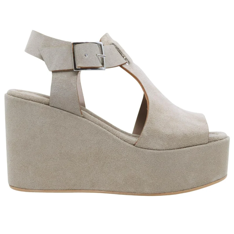 Sandalo zeppa Curiositè 2744 in camoscio taupe