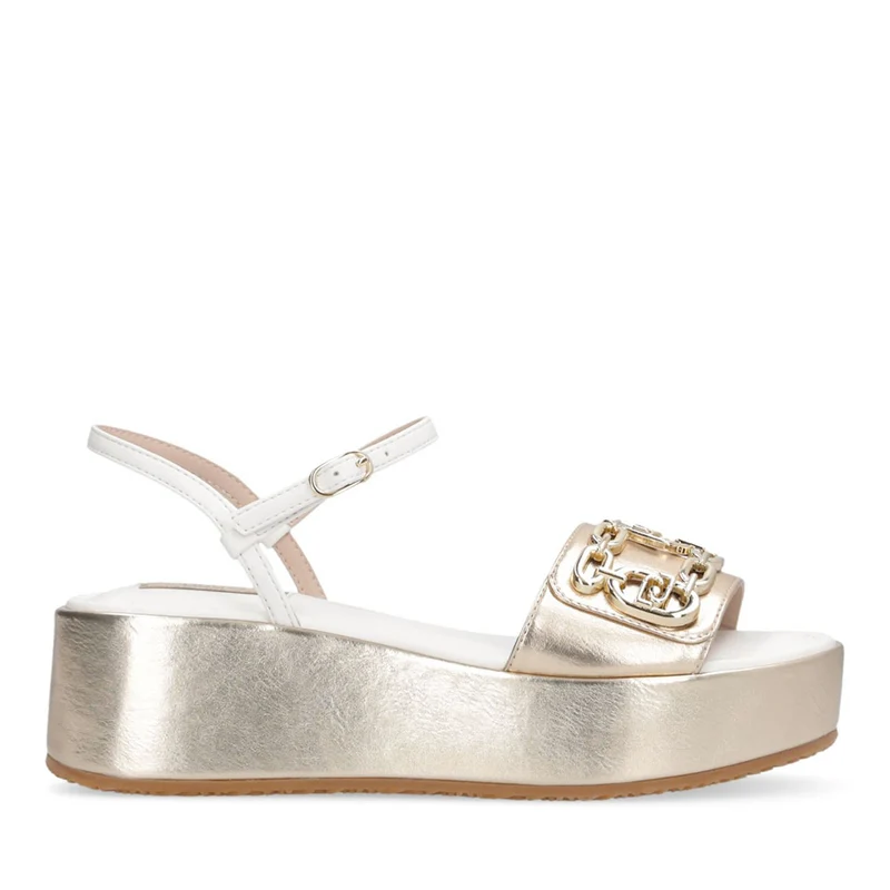 Sandali Donna con Zeppa LIU JO Flo 01 in Pelle Bianco e Light Gold