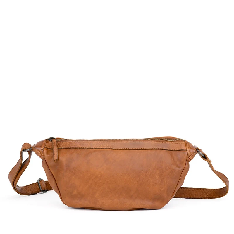 Borsa Donna Mezzaluna Small a Tracolla GIANNI CONTI linea Fiorella in Pelle color Cognac