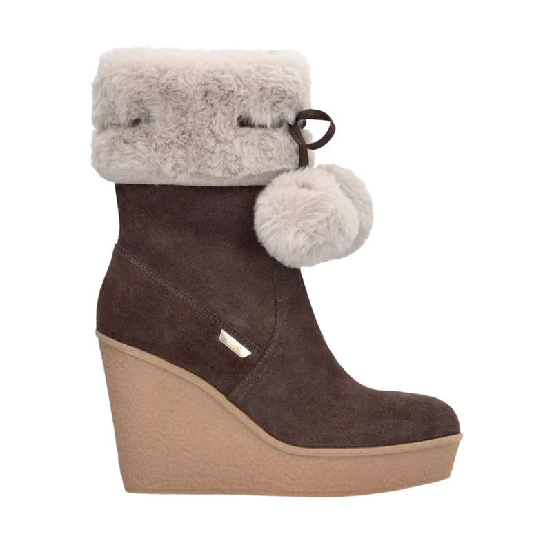 Stivali Donna Imbottiti con Zeppa LIU JO Rania 01 in Suede Marrone con Pon Pon