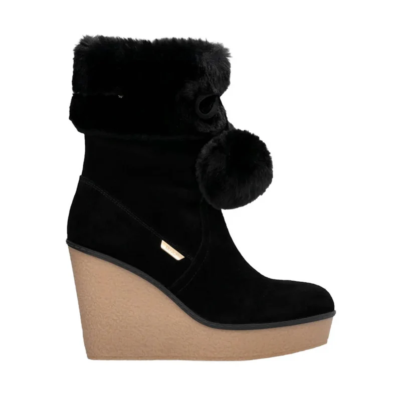 Stivali Donna Imbottiti con Zeppa LIU JO Rania 01 in Suede Nero con Pon Pon